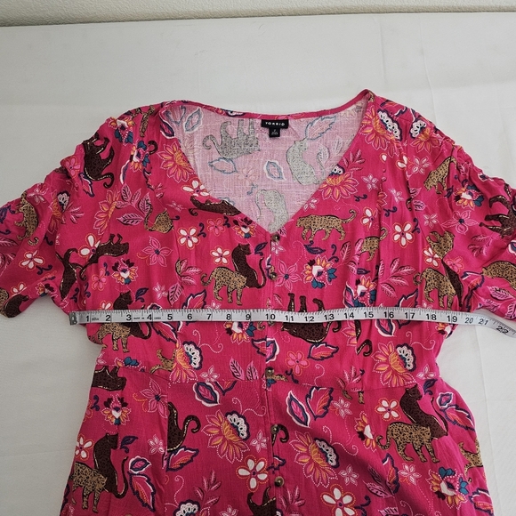 Torrid Pink Midi Button Front Dress 2X Floral Jungle Print Tie Waist - Picture 10 of 15
